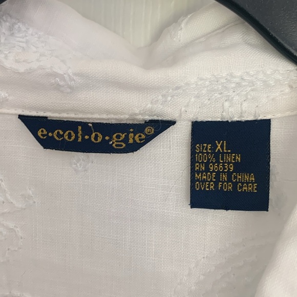 E•col•o•gie  white linen embroidered tunic blouse size XL - Picture 2 of 7